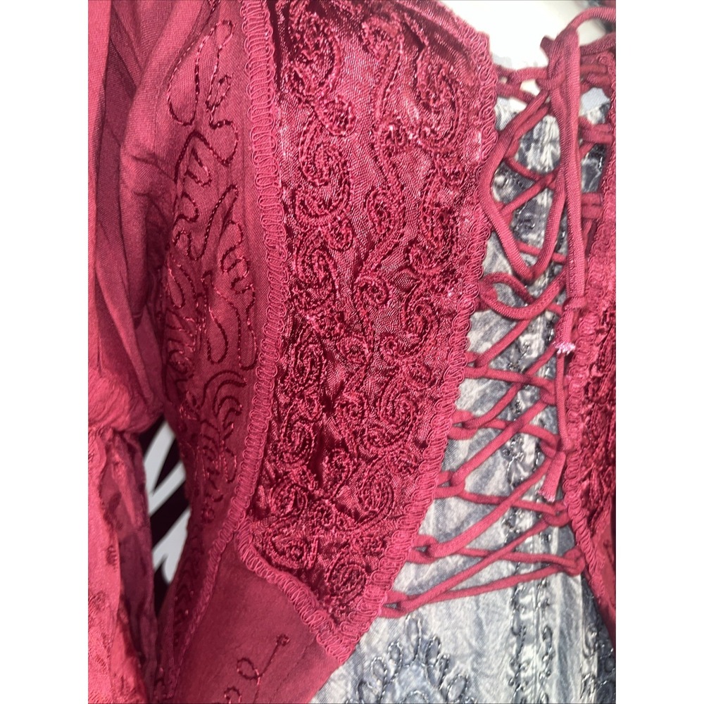 Burgundy Festival Fairy Ren Corset Handmade Jacket Lace up Fairycore Size 1X/2X - Picture 3 of 12